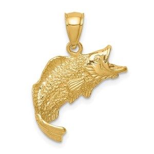 14k Yellow Gold Fish Necklace Charm Pendant